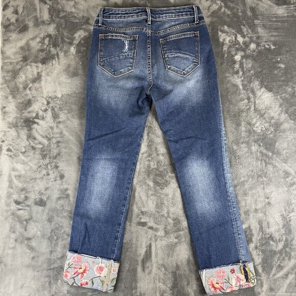 Driftwood Colette Cuffed Cropped Jeans Women's 26 Embroidered Floral Mid Rise - Picture 2 of 12